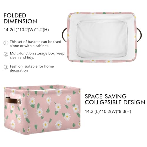 Image of Aslsiy Storage Basket Daisy Spring Daisy Flower Nursery Bins Baby Toys Box Canvas Clothes Shelf Basket Laundry Hamper Gift Basket for Home Closet 2 Pcs