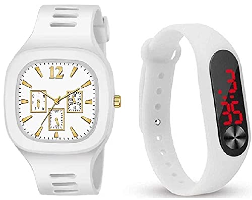 SELLORIA Brand A White dial Square Shape Analog Silicon Strap Stylish Designer Watch with White LED Watch Digital Kids Watch for Boys [7-30 Years] (B09FTW1GQ8) Amazon Price History, Amazon Price Tracker