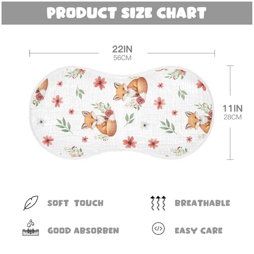2 Pack Muslin Burp Cloths Floral Fox White Cotton Baby Burp Cloths Ultra Absorbent and Soft Spit Up Rags for Newborn Babies, Large 22" x 11"2