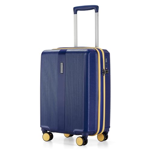Provogue Primea Small Cabin Trolley Bag, 55 cm, 20 inch Polycarbonate Hard Luggage with Anti-Theft Zipper, TSA Lock, Built-in Expander, Built-in Wet Pouch, 8 Wheels, 3 Years Warranty, Blue
