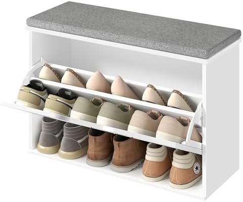 VASAGLE Banco Zapatero Acolchado, Mueble de Recibidor de 3 Nivele...