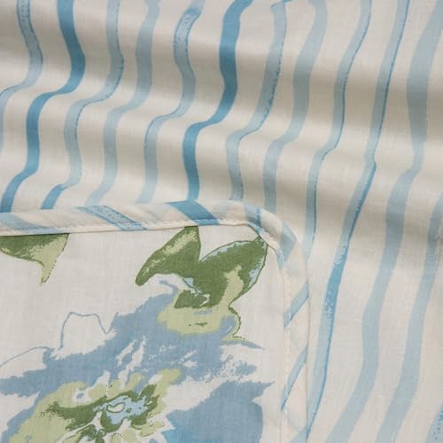 Image of HUESLAND 100% Cotton Reversible Dohar Toddler Size | Soft Cambric Weave, All Weather Light Comforter AC Quilt | Infants-New Born Blanket | 41 x 55 inches, Floral Fusion - Cream, Carolina Blue & Green
