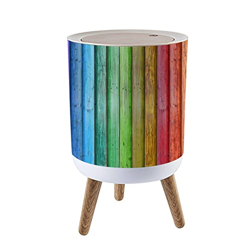 Image of Small Trash Can with Lid for Bathroom Kitchen Office Diaper Colorful Wooden Rainbow Color Bedroom Garbage Trash Bin Dog Proof Waste Basket Cute Decorative