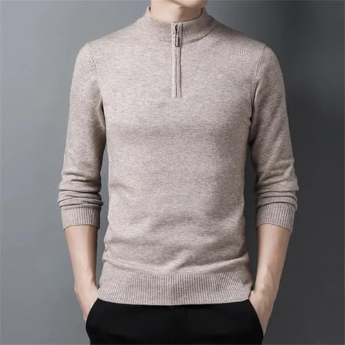 Men's Zipper Half High Neck Solid Color Pullover Long Sleeve Knitted Sweater Tops3