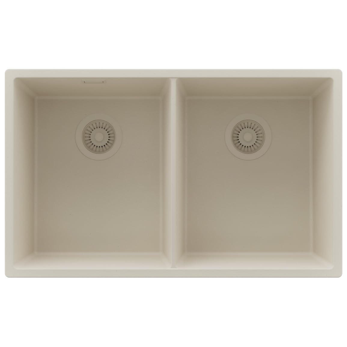 PRIMAGRAN Fregadero Cocina Todo Beige - London Twin Slim, 76x47cm | Granito 2 Senos + Sifón, sobre Encimera al Mueble 80cm (S010)