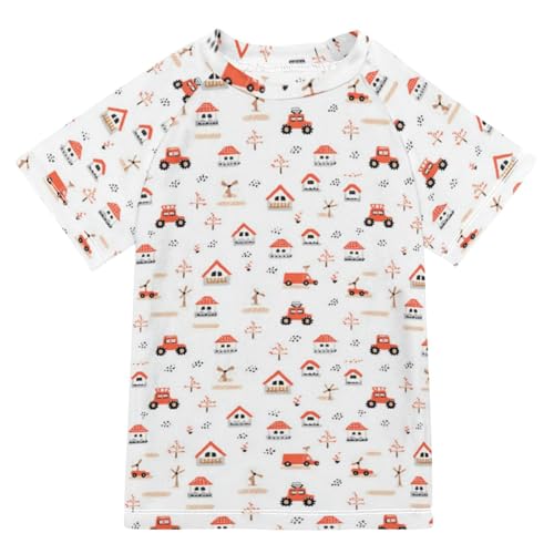 Bathing Suit Kids Short Sleeve Girl Swim Rashguard 3T Car Tractor Farm Mill Trailer Haystack