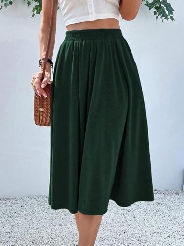 EARKOHA 2025 Skirts for Women Solid Color Casual A-Line Skirt Dark Green L3