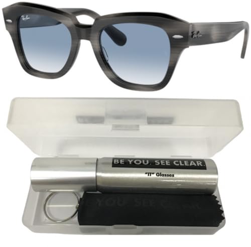 Ray-Ban RB2186 Sunglasses Bundle: RB 2186 STATE STREET 14043F State Street Striped Gray Clea and Eyewear Cleaning Kit2
