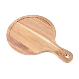 BinZyronic 取っ手付き木製トレイ 丸型サービング皿 – パンケーキスナック対応 滑らか仕上げで簡単お手入れ 家庭カフェ使用可能 (30X20X1.3CM)