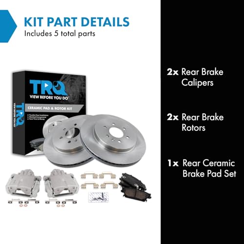 Image of TRQ Rear Brake Pad and Rotor Set Ceramic Vented Rotors Calipers