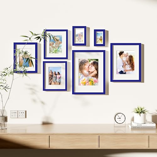 decorUhome 12x16 Picture Frame Set of 10, Display Photos 8.5x11 with Mat or 12x16 Unmatted for Picture Frames Collage Wall Decor, Royal Blue
