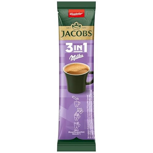 Jacobs 3in1 Milka, Instant Kaffee Sticks, löslicher Bohnenkaffee mit Creamer und Zucker, 12 x 10 Sticks, 120 Getränke
