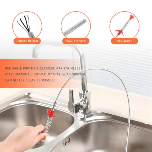 liboyixi Drain Clog Remover Tool, 5 Pack 25inch with 5 Plastic and 1 Stainless Steel Drain Snakes, Hair Unclogger for Toilet, Kitchen Sink, Bathroom Tub, Shower, Sewer - image 3