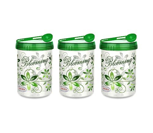 Image of ASIAN Plastowares Turn & Lock Storage Containers 1200ml,Set of 3 With Spoon, Assorted Color