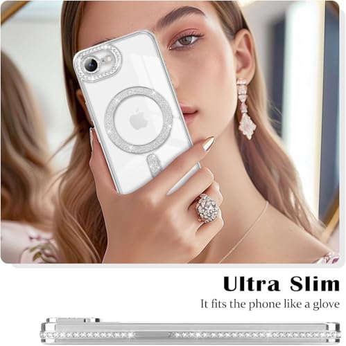 Image of DIZORO Compatible with (iPhone 17e /iPhone 16e Case) Clear Luxury Diamond Glitter Case |Camera Lens Protector with Glitter Ring |Glossy Shiny Back Cover Case for Girls Women -Silver