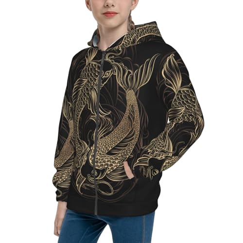 Gold Koi Carp Kids Pullover Hoodies Boys Zip Up Sweatshirts Girls Athletic Clothes with Pocket