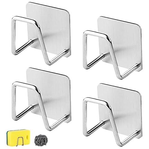 YHSKJCD Kitchen Sponge Holder, Stainless Steel Sponge Holder Self-Adhesive Sponge Holder Adhesive Sink Caddy Sponge Rack Kitchen Sink Sponge Holder for Kitchen Bathroom, 4pcs Cover