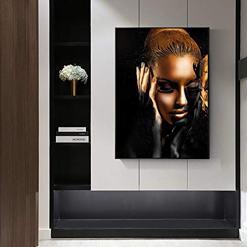 Impression toile noire dorée portrait africain décoration murale - 5
