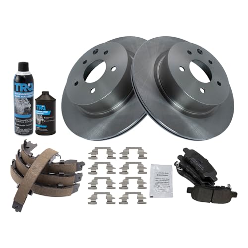 Image of TRQ Rear Brake Pad & Rotor Kit, with Chemical Kit Parking Brake Shoe Set Semi-Metallic Compatible with 2009-2019 Nissan Maxima