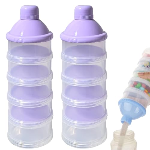 Image of Manwetye 2 PCS 5 Layers Baby Milk Powder Pots, Formula Dispenser Portable Milk Powder Formula Dispenser Container Pot Box Milk Cans Snack Storage Box for Travel(Purple +Purple)