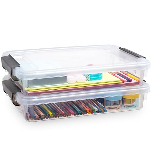 Citylife 2Pack Craft Storage Boxes, 4.5L A4 Plastic Storage boxes with Lids, Handles, Transparent Stackable Craft Organiser for Document, Book, Stationery, Photo