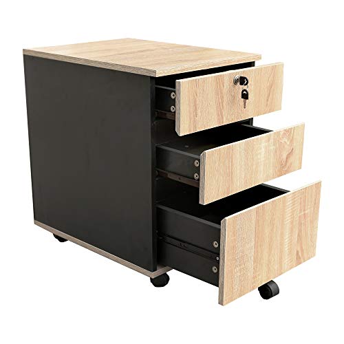 Black Friday - 80% OFF KD ModySimble 3 Drawer File Cabinet with Wheel Rolling Lock File cabinets for Home Office, A4 or Letter Size Documents, 16” x 21” x 23”, Oak