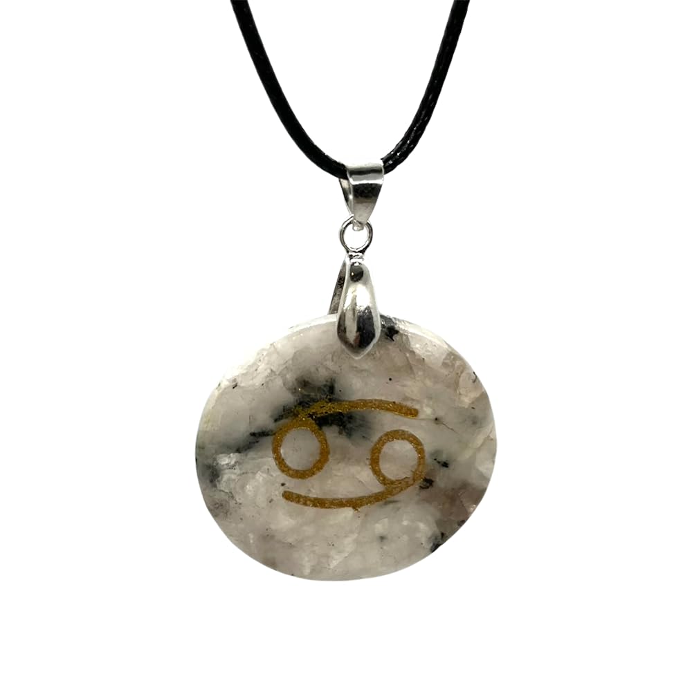 VIE Zodiac Coin Pendant, Cancer, Rainbow Moonstone