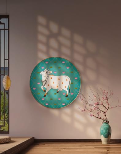 Image of SAF Large Round Pichwai Cow Wall Painting with golden frame Vinyl Sparkle laminated||Home decor Painting,Living Room, Bedroom,Office Room Decor - Painting for Wall Decoration GRL-14A
