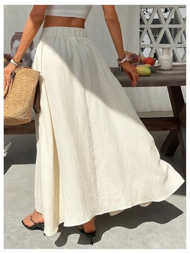 Verdusa Women's Drawstring High Waist Flowy Skirts Coquette Textured Flared Maxi Skirt2