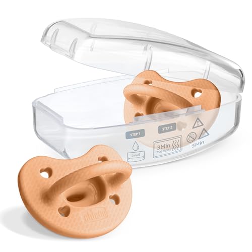 Image of Chicco PhysioForma Luxe Orthodontic Pacifier for Babies 6-16 Months, One-Piece 100% Soft Silicone, Supports Breathing, Textured Shield & Handle, Sterilizing Case, BPA Free, Cantaloupe,oz.(Pack of 6)