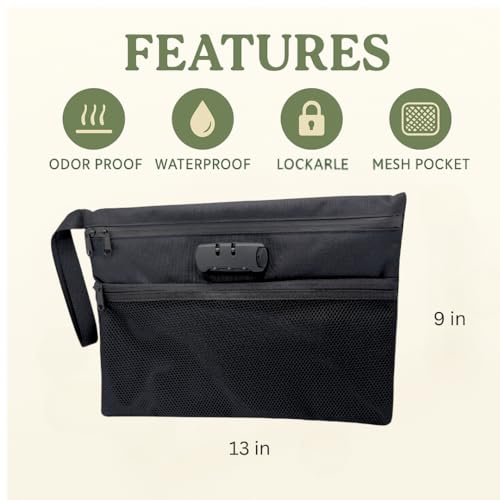 mygreenthumbs Large Black Smell Proof Pouch with Combination Lock - Travel Essentials Organizer, File Container, Lockable Bag for Private Stash, Gift for Storage and Organization - Image 2