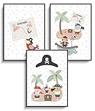 Poster 3er Set Piraten Tiere DIN A4 ohne Rahmen