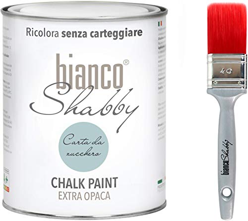 CHALK PAINT Carta Da Zucchero & PENNELLO - Pittura Shabby Chic Vintage EXTRA OPACA (1 Litro) + 1 Pennello Professionale (40 mm)