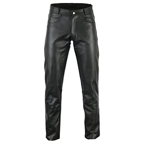 Bikers Gear Australia New Mens Soft Leather Rock and Roll Motorcycle Comfort Leather Jeans Trousers made from Premium Leather for Comfort Fit, Black, Size Med Cover
