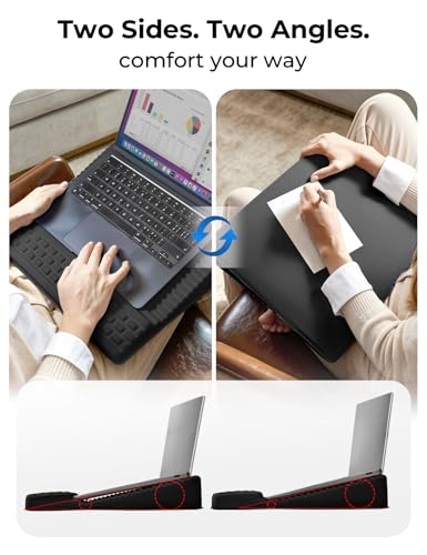 Image of Adjustable Lap Desk with Wrist Rest, Reversible Laptop Stand | Cooling Grip Surface, Fits up to 17'' Laptop, Portable Lap Desk with Pillow Cushion, Computer Tray for Home Office, Black