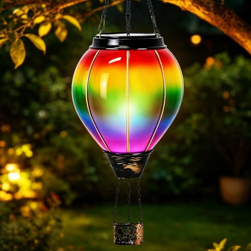 Joellfuner Montgolfière Solaire Décorative, Lanterne Exterieur Etanche avec Effet de Flamme,...