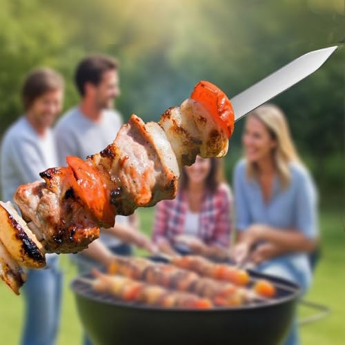 Grillspieße lang Grillspieße aus Edelstahl 55cm Schaschlikspieße Lange Spieße für Fleisch Gemüse Stockbro BBQ Grillen Grillzubehör aus Edelstah (6 Stück mit Holzgriff)