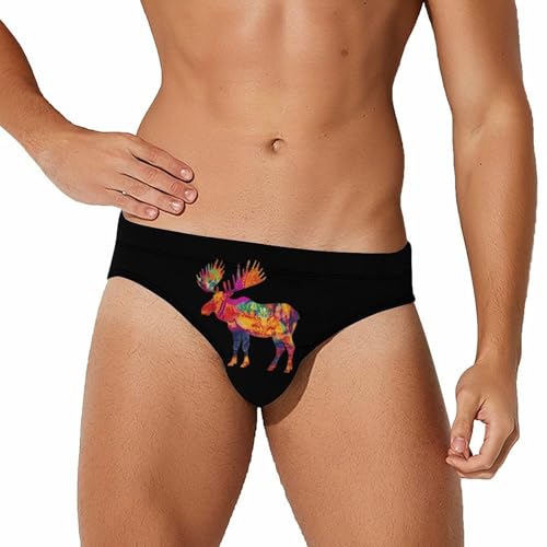 Colorful Canadian Moose Men's Swim Brief Sexy Bikini Swimwear Swimsuit Trunks Bathing Suits
