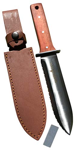 Garden Guru Hori Hori Garden Knife Supreme Set for Weeding, Digging, Pruning, and Cultivating - Stainless Steel Full Tang Blade | Marks for Measuring Planting Depth | Premium Leather Sheath