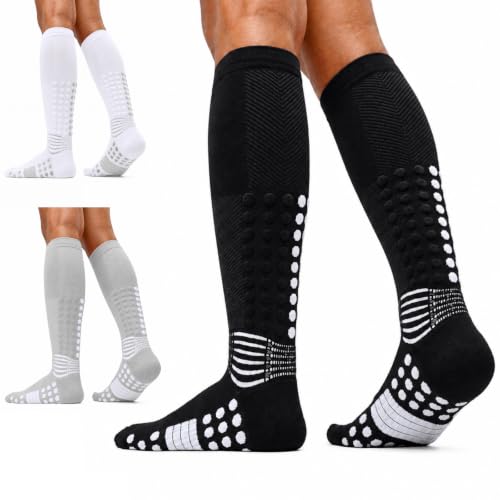 IRAMY Ankle Support Compression Socks 3 Packs 3D Massage Dots Arch Support Cushioned Sole for Plantar Fasciitis Running Athletic Recovery,Black+White+Grey,3 Packs,M