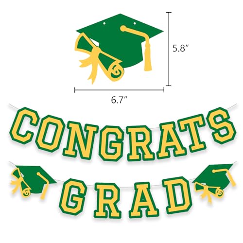Image of Congrats Grad Banner Graduation Party Banner Decoration Hanging Garland High School College Backdrop Supplies Green Yellow