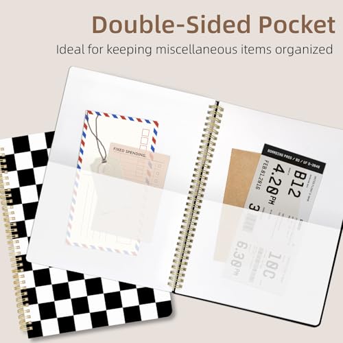 Image of Cute Spiral Notebook 8.5 x 11 Graph Paper Journal A4, Black Plaid