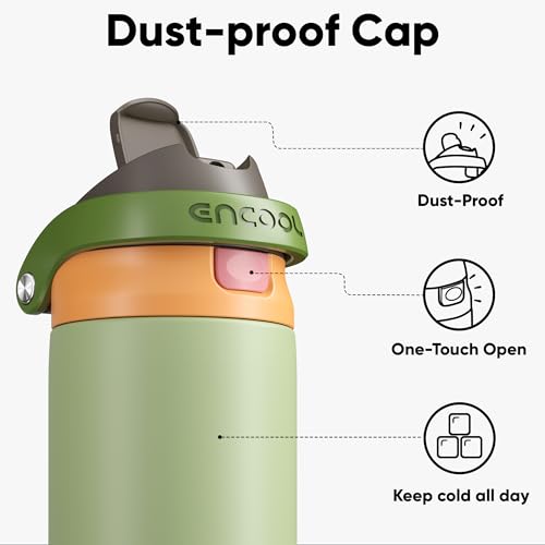 Image of ENCOOL Leakproof Insulated Water Bottle with Straw Dual-Sip Water Bottle Bag-Safe Design for Work, Commute & Gym - Keeps Drinks Cold All Day, 24 oz, Sage Green