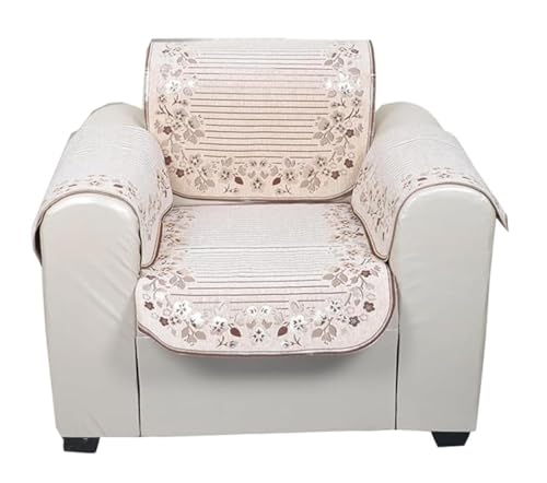 Image of KNIT VIBES Premium Velvet Jaquard Fabric Sofa Cover for 5 Seater Sofa Set Slipcover for 3+1+1 Seater Sofa Panel Cover, 5 Seater, Cream Color, Flower Lines