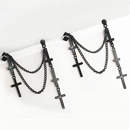 Andpai Personalized Multi Layered Long Stainless Steel Cross Chain Dangle Earring Threader Tassel Ear Cuff Black Punk Drop Earring For Women Men Girls Statement Jewelry Gifts (Black) #TOP1