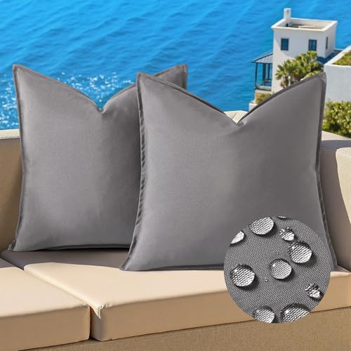 decorUhome Outdoor Waterproof Faux Linen Throw Pillow Covers 18x18 Set of 2