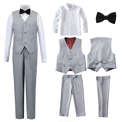 Boys Suits 4 Pieces Gray Suits Slim Fit Outfits Vest Sets Formal Dresswear For Boy Suit Size 2T #TOP1