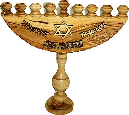 Holy Land Market Olive Wood Menorah/Hanukkiah - Large (9 Inches