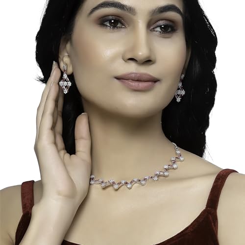 Rhodium-Plated American Diamond Necklace Set