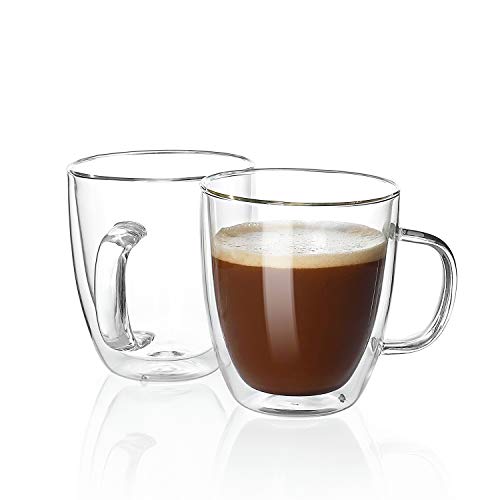 Sweese 414.101 Large Glass Coffee Mugs - 16 oz Double Walled Insulated Mugs